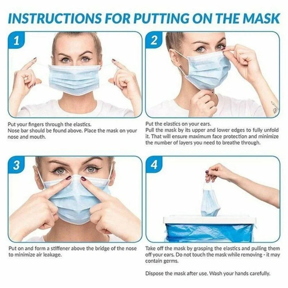 50 PC Disposable Blue Face Mask with Elastic Band